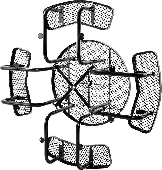 Global Industrial 46" Round Picnic Table, Expanded Metal, Black Thermoplastic Coating, Attached Benches, 1-1/2” Umbrella Pole Hole, Outdoor-Rated, 1000 lb Capacity by GreenHaven Gardens