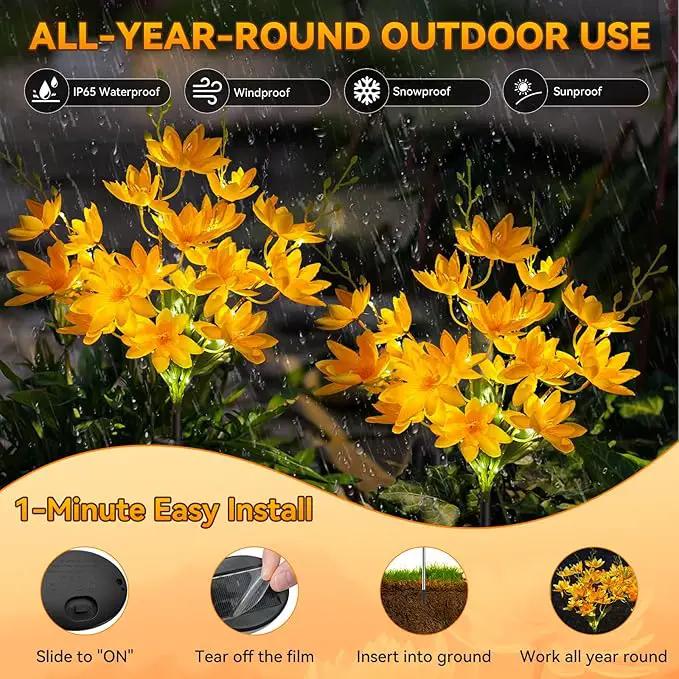 Neporal Solar Flowers Outdoor Waterproof IP65, 5-Head Snow Lotus with 20+ Flowers, Warm LED Light & 2 Lighting Modes, Decorative Solar Lights Outdoor Garden, Yard, Pathway, Flower Bed (2-Pack, Yellow) by GreenHaven Gardens