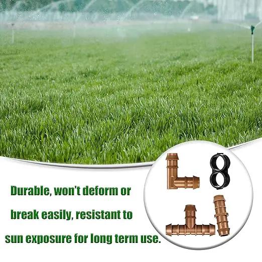 Irrigation Fittings Kit for 1/2 Inch Tubing Include 8 Tees, 8 Couplings, 8 Elbows and 8 End Cap Plugs Drip Irrigation Barbed Connectors, Drip Line Connectors Set by GreenHaven Gardens