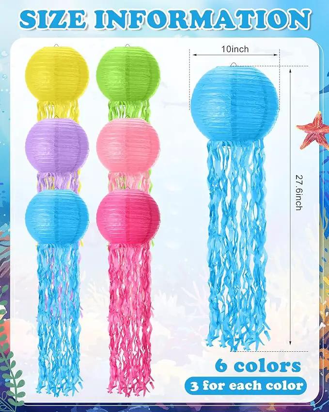 18 Pcs Jellyfish Paper Lanterns Mermaid Birthday Decorations Hanging Lantern Lamps for Ocean Theme Decor Under The Sea Party Supplies by GreenHaven Gardens