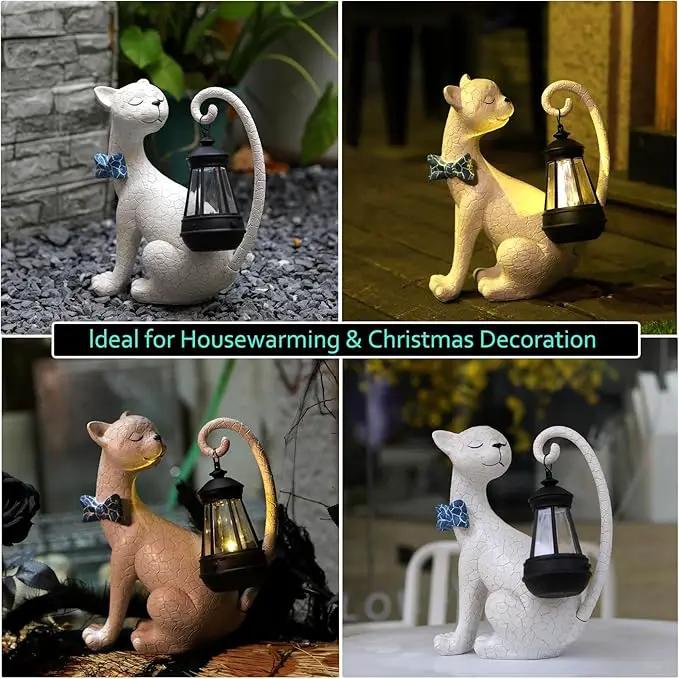 Solar Outdoor Garden Statues Light Clearance,Cute White Cat Figurines Garden Sculpture Decor, Unique for Women, Men or Daughter, Housewarming Gifts and Yard Decoration by GreenHaven Gardens