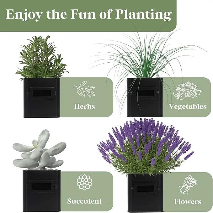 PERFNIQUE Indoor Herb Garden, Herb Garden Planter Set with Tray, Farmhouse Indoor Plant Pots, Windowsill Herb Garden with Drainage(Planter only) for Indoor/Outdoor, Window Pots(Matte Black) by GreenHaven Gardens