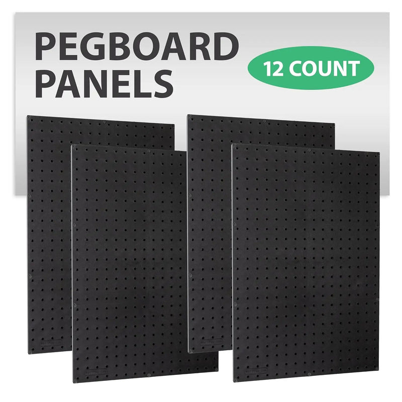 WallPeg Pegboard Panels Garage Organization - 12 ea (24"x16") Black Peg Board Panel Set - (PB-1-B) Tool Organizer, Crafts, Shop, Home, Office, Wall Storage Kit by GreenHaven Gardens
