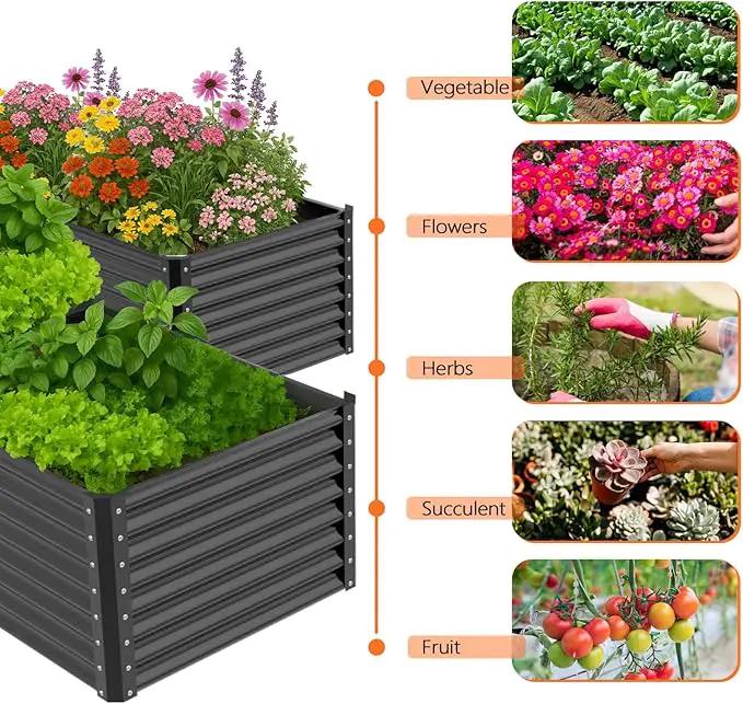 VINGLI Galvanized Raised Garden Beds Outdoor, 6x3x2 Ft, 8x4x2 Ft Lager Metal Planter Raised Beds for Planting Vegetables Flowers Herb (6 * 3 * 2（Square）) by GreenHaven Gardens