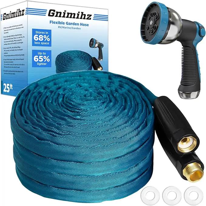 Garden Hose 25ft, Made of TPE(Not PVC), Ultra-Light & Flexible Water Hose with Solid Brass Fittings, Non-Shrinking, Easy to Storage, Drinking Water Safe Material, All-weather, SeaBlue by GreenHaven Gardens