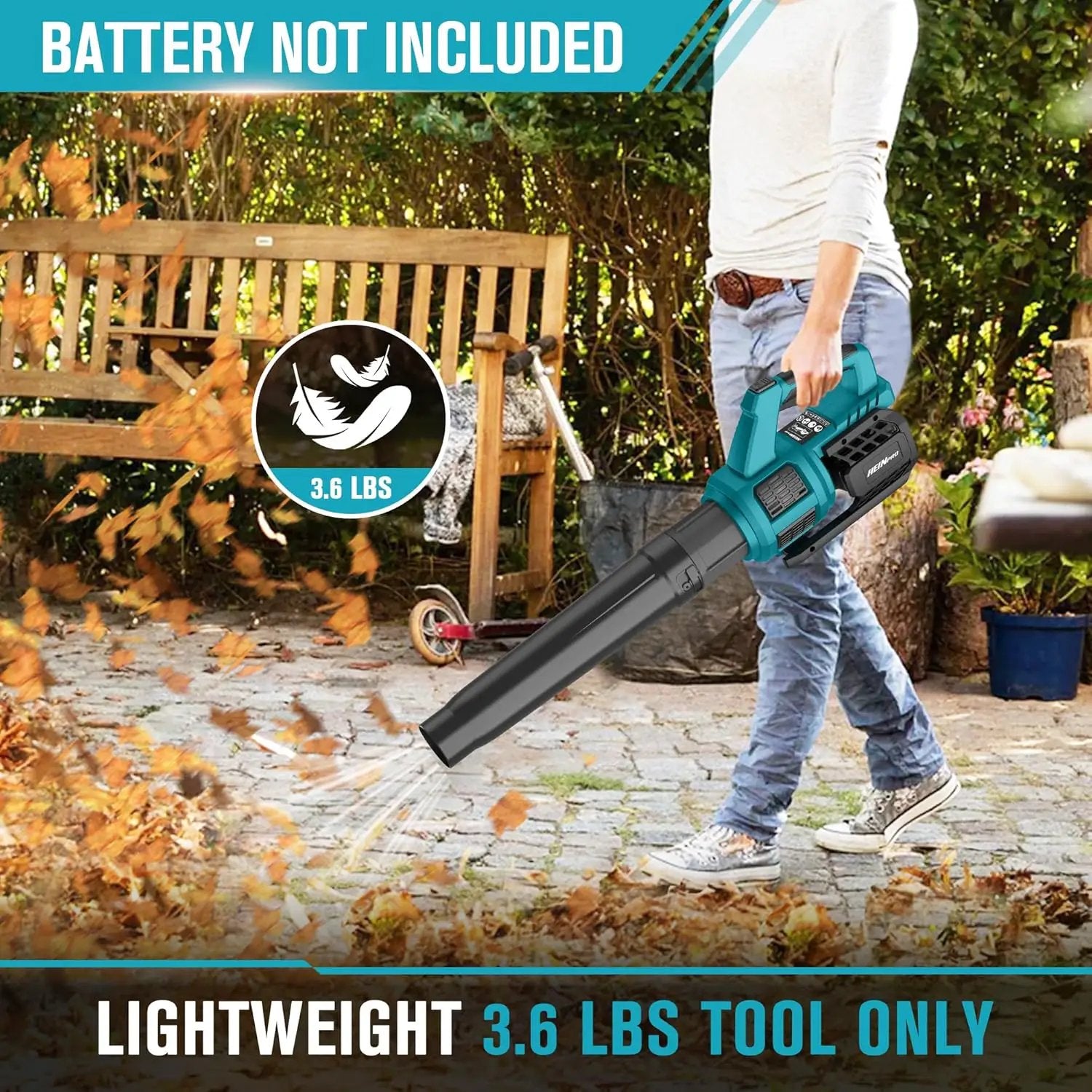 HEINRPO Cordless Leaf Blower Compatible with Makita 18V Battery (Bare Tool) 400CFM Electric Leaf Blower Cordless, Variable Speed, Turbo Mode, Handheld Battery Powered Leaf blowers for Lawn Care by GreenHaven Gardens