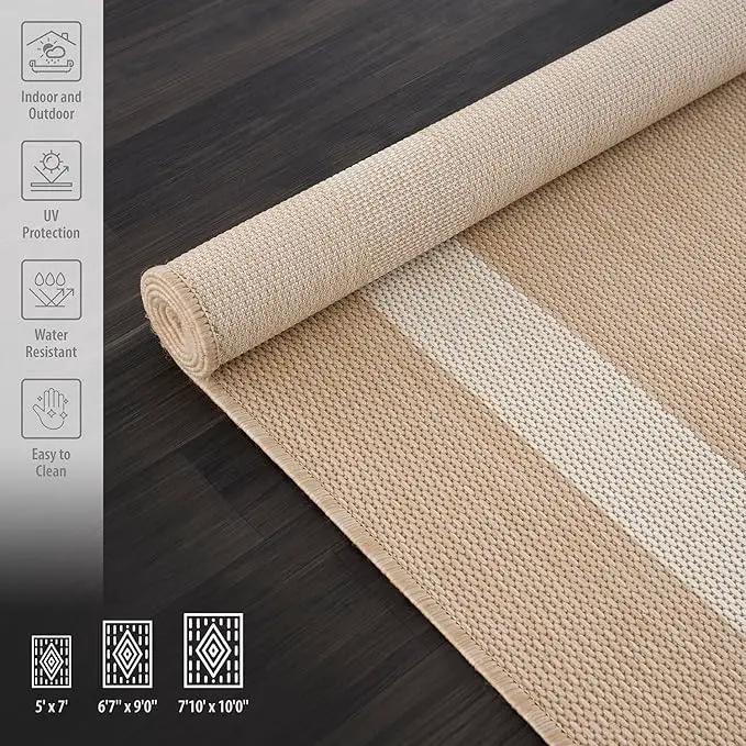 CAMILSON Outdoor Rug 8x10, Modern Outside Rugs for Patios Porches Waterproof Durable Washable Non-Shedding, Easy-to-Clean Indoor Outdoor Area Carpet (8 x 10, Bordered - Beige/White) by GreenHaven Gardens