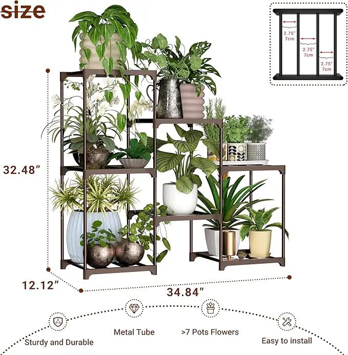 Metal Plant Stand Indoor Outdoor Plant Shelf Stand, 3 Tiers 7 Pots Potted Flower Plant Stands for Indoor Plants Multiple, Plant Shelves Stands Rack for Patio, Balcony, Living Room by GreenHaven Gardens