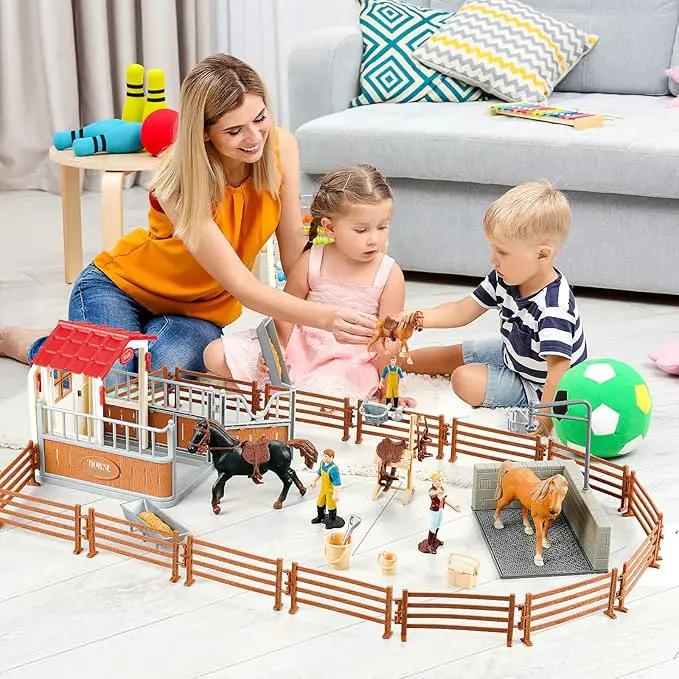 Peagrav Horse Stable Playset with Rider, Wash Area, Fence & Animal Figures - Gifts for Girls & Boys Aged 3-8 by GreenHaven Gardens