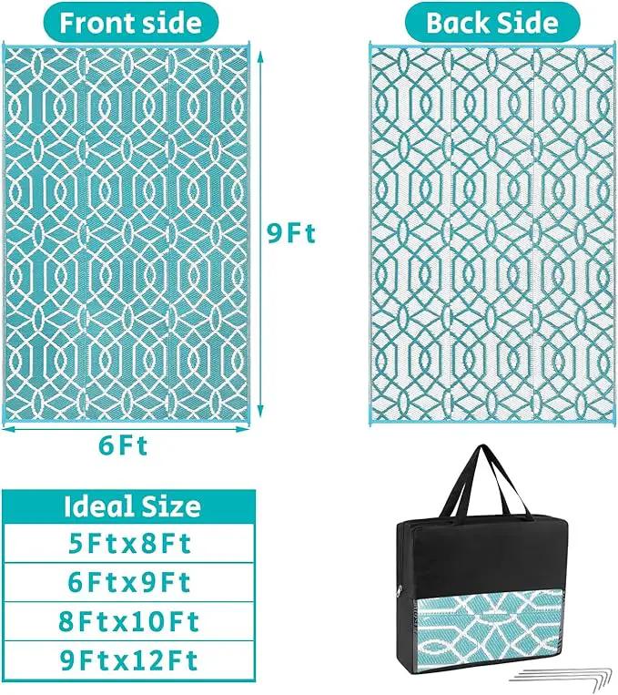 HEBE Outdoor Rug Waterproof 6x9, Reversible Plastic Straw Rug RV Camping Rug, Indoor Outdoor Patio Mat Clearance, Outside Carpet for Porch,Deck,Camper,Balcony,Backyard,Picnic by GreenHaven Gardens