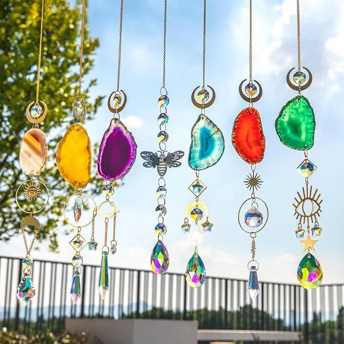 7 PCS Crystal Suncatcher, Hanging Suncatchers with Crystals Light, Sun Catchers Indoor Window Catcher with Prism Pendants Agate Slices,Tree of Life Crystal Suncatchers Indoor Outdoor Home Garden Decor by GreenHaven Gardens