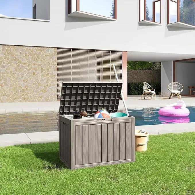 45 Gallon Deck Box,Resin Outdoor Storage Box with Lockable for Patio Furniture, Pool Accessories, Garden Tools Waterproof Outside Storage Box, Black by GreenHaven Gardens