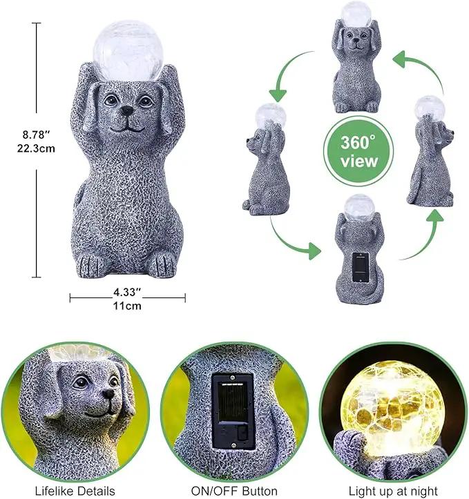 Solar Cute Dog Statue Holding Cracked Glass LED Lights – Funny Resin Dog Decor Garden Decorations for Patio,Balcony,Yard,Birthday Gifts for Women Mom by GreenHaven Gardens