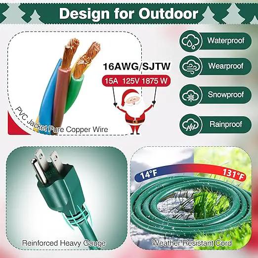 Feekoon 20 FT Extension Cord Splitter with Timer and 3 Outlet Plug, 16awg SJTW Outdoor Extension Cord with Multi Outlet Safety Cover for Holiday Lights Garden Patio Christmas Outdoor Decorations by GreenHaven Gardens