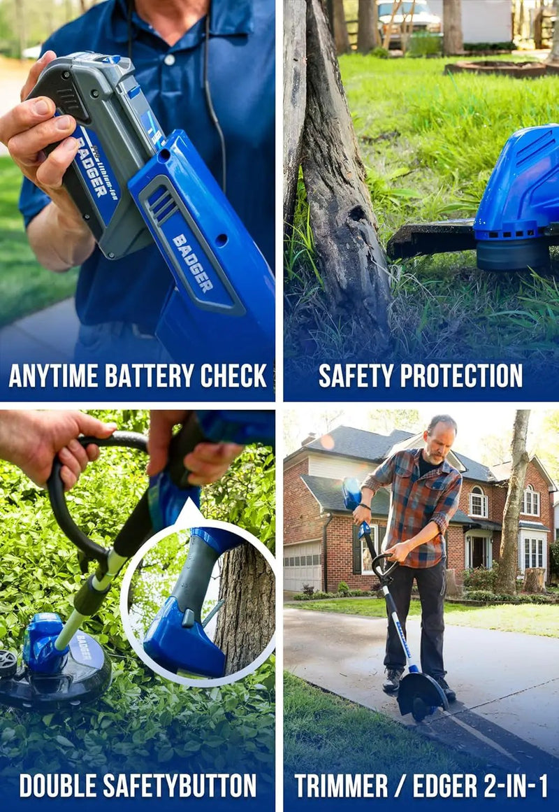 WILD BADGER POWER Weed Wacker 40V 13'' Cordless 2 in 1 String Trimmer/Edger with Auto Feed, 2.0Ah Battery and Charger, 2 Pack Trimmer Line by GreenHaven Gardens