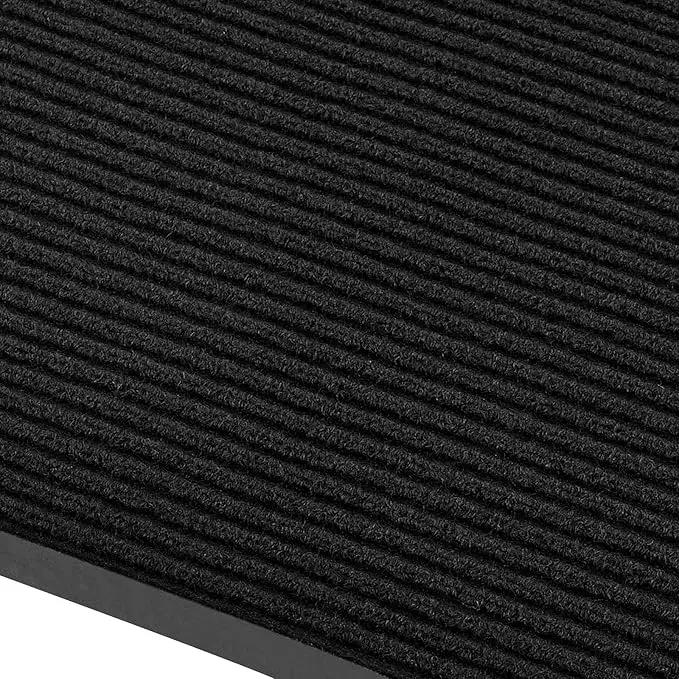 fani Heavy Duty Jet Black Striped Floor Door Mats Entryway Mats Outdoor Indoor Entrance Doormat Waterproof Low Profile Home Rug with Anti-Skid Rubber Back (Jet Black, 23" x 35") by GreenHaven Gardens