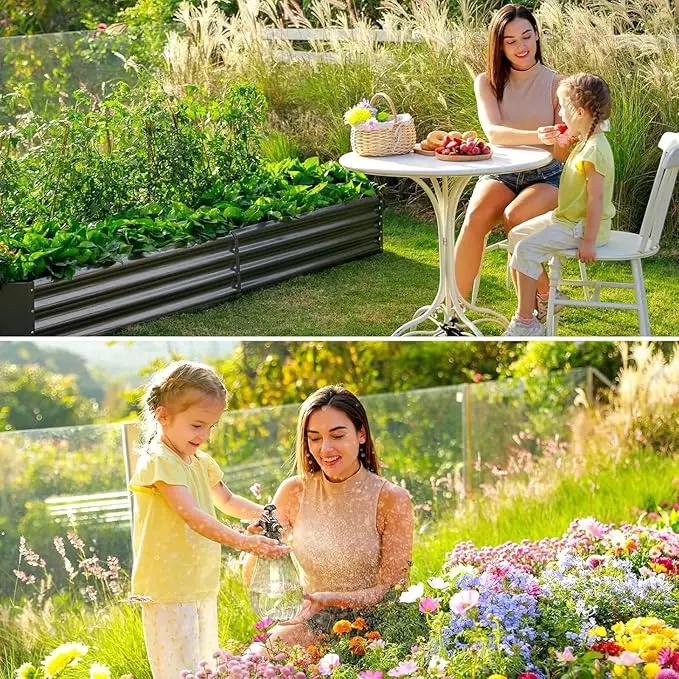 Land Guard 2 Pack 8×4×1ft Galvanized Metal Raised Garden Bed, Metal Planter Kit Box Outdoor for Deep-Rooted Vegetables, Flowers, Green and Herbs (Mid-Grey) by GreenHaven Gardens