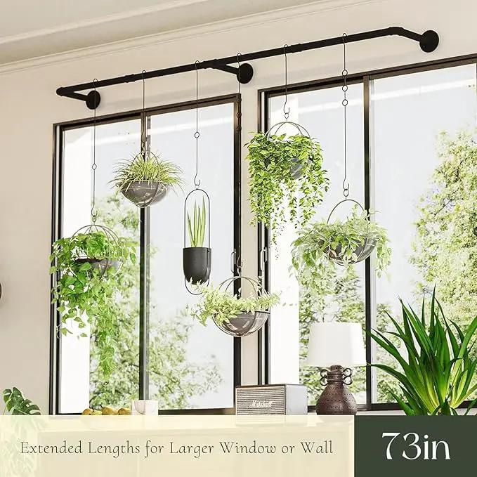 Plant Hanger Indoor with 6 Hanging Chains Hanging Planters for Indoor Plants Hanging Plant Holder Window Plant Rod Black Metal Shelves(73 Inch Pot not Included by GreenHaven Gardens