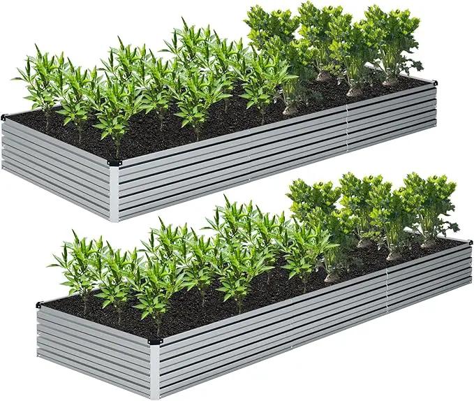 Galvanized Raised Garden Bed,2 Pcs 12×2×1FT Metal Planting Box for Outdoor Vegetable, Herb,Planter Gardening (Silver) by GreenHaven Gardens
