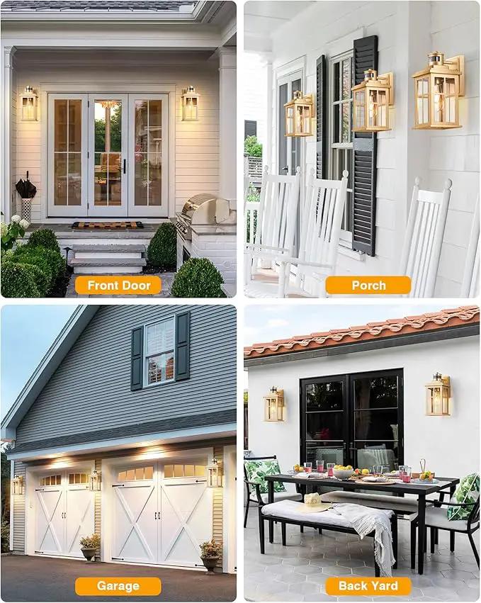 Motion Sensor Outside Lights for House, Modern Dusk to Dawn Outdoor Lighting, 2 Pack Gold Anti-Rust Outdoor Wall Lights with Transparent Glass, Waterproof Outdoor Porch Lights for House, Patio by GreenHaven Gardens