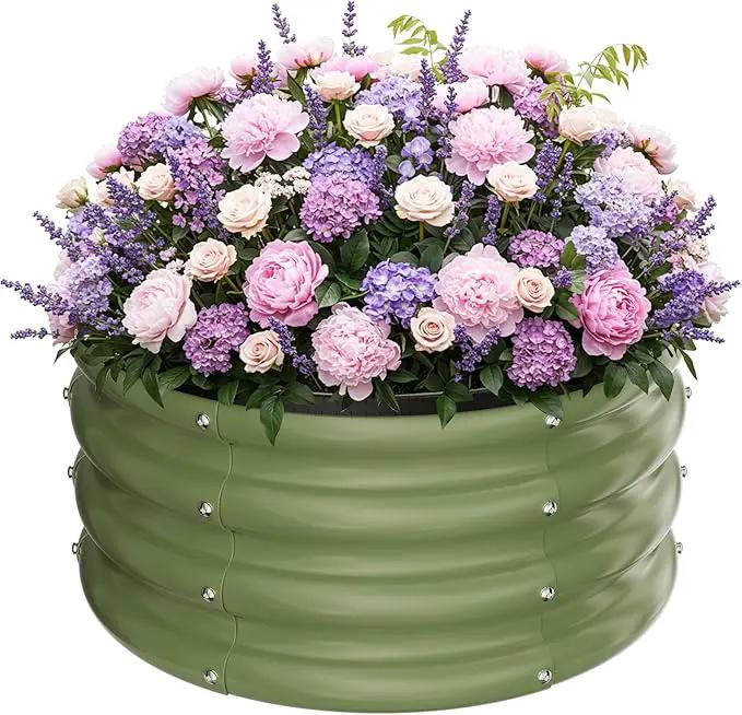 ZXZYHFTY Round Galvanized Raised Garden Bed kit,Green Outdoor Garden Raised Planter Box, Round Large Metal Raised Garden Beds for Vegetable 2 * 2 * 1ft 1 Pack by GreenHaven Gardens