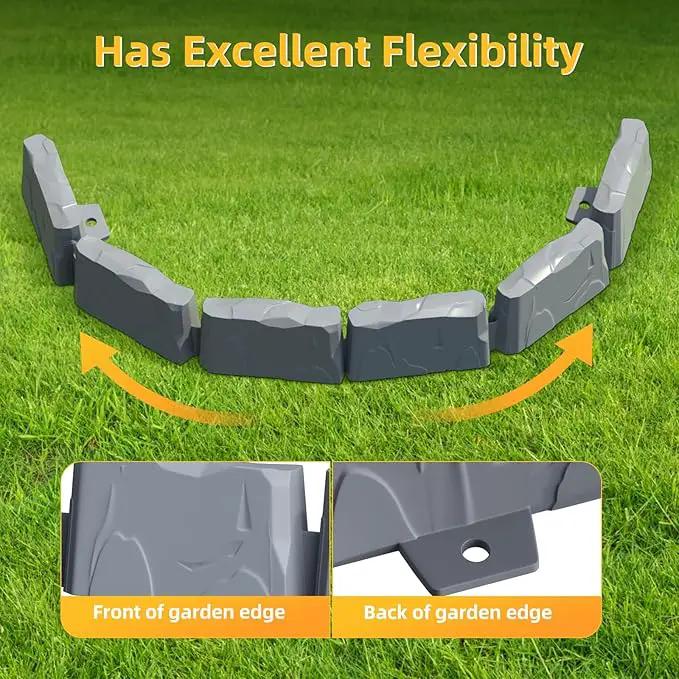 16Pcs Landscape Edging(24 Foot) with 48 Pieces 8-inch Spikes | 3 Inch Tall Faux Stone Edging for Landscaping | Faux Stone Edging Bricks for Flower Bed,Lawn,Yard,Weed Barrier(Dark Grey) by GreenHaven Gardens