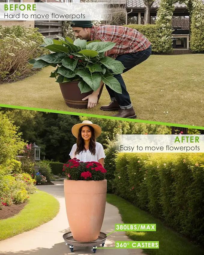 PACETAP 2Pack 15.7'' Large Plant Stand with Lockable Wheels, Heavy-Duty Plant Caddy with Casters for Indoor and Outdoor, Round Rolling Plant Stands Garden Pot Mover to Carry Potted Flower Pot by GreenHaven Gardens
