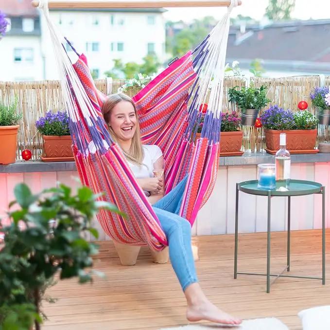 LA SIESTA® - Large Comfort Habana Cotton Hammock Chair & CasaMount - Hanging Chair w/Suspension Kit for Walls Ceilings & Square Beams - Indoor Outdoor Swing Hanging Chair Bedroom Balcony - Flamingo by GreenHaven Gardens