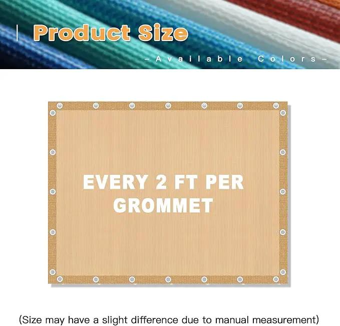 VICLLAX Shade Fabric Sun Shade Cloth with Every 2 FT Grommets for Patio Garden Pergola Cover Canopy 19x21 FT, Wheat by GreenHaven Gardens