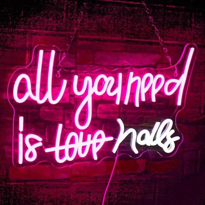 WLHOPE All You Need is Nails Neon Sign, Nail Neon Signs for Wall Decor, Pink Led Signs USB Connectivity Nails Light Up Signs for Bedroom Home Bar Girls Room Beauty Shop Nails Room, Gift for Girls by GreenHaven Gardens