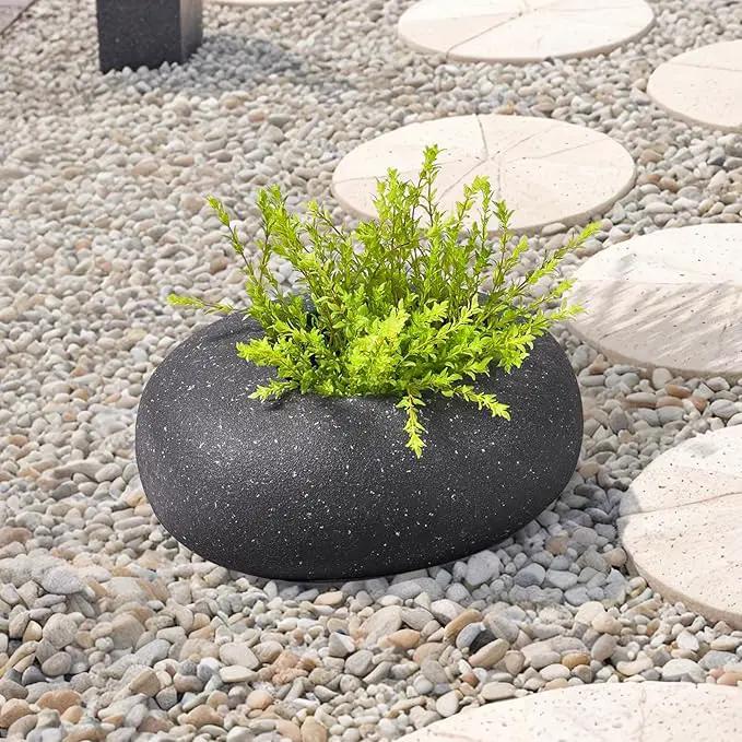 Stone - Mimicking Indoor/Outdoor Concrete Planter - Concrete Composite | Durable for Lawns & Commercial Decor (Charcoal Gray, Small) by GreenHaven Gardens