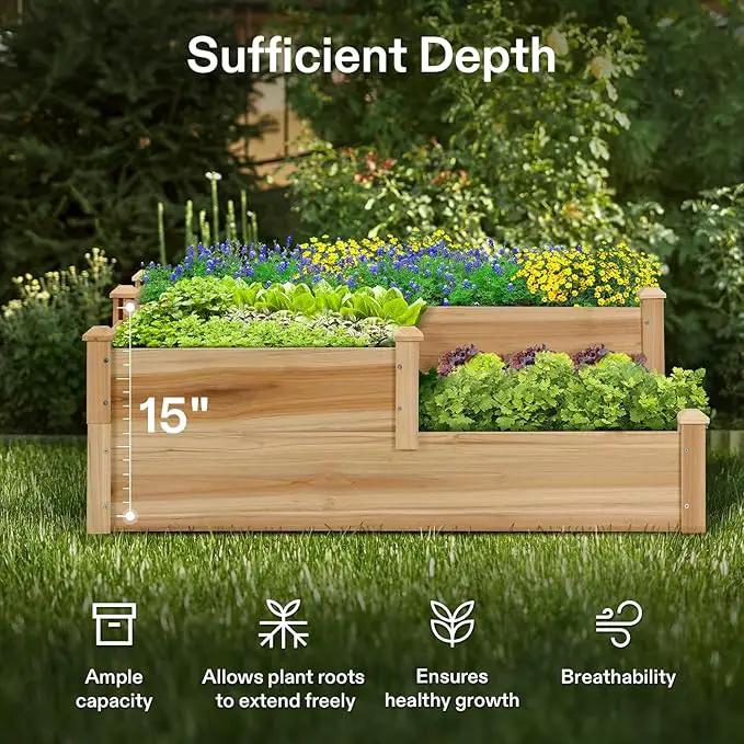 VIVOSUN 3-Tier 3-Grid Wooden Raised Garden Bed, 42.5 x 34.5 x 15 Inches, Outdoor Elevated Wood Planter Box with Screwdriver for Gardens, Patios, Backyards, Balcony and Outdoors by GreenHaven Gardens
