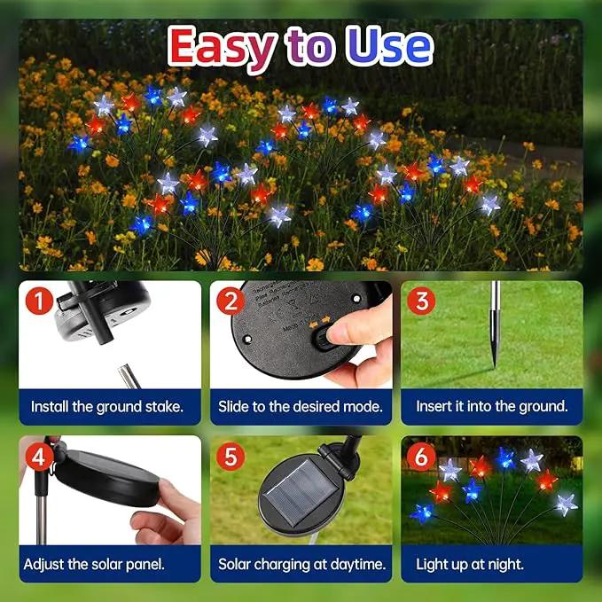 4th of July Decorations Solar Garden Lights, Fourth of July Red White and Blue Star Solar Lights Outdoor, Waterproof Patriotic Decor with 9 LED 2 Lighting Modes for Independence Day, 4 Pack by GreenHaven Gardens