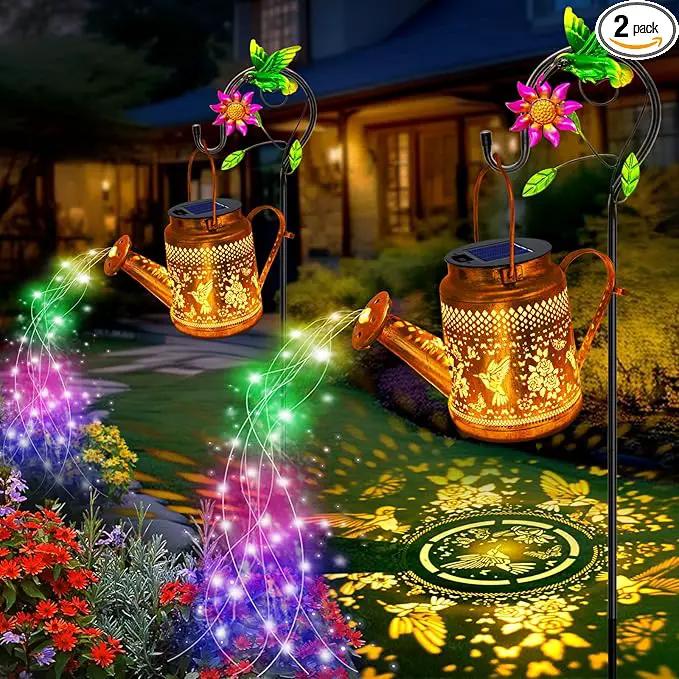 2 Pack Solar Lanterns Outdoor Waterproof,Hummingbird Watering Can Garden Decor,Hanging Solar Path Lights Yard Art,Outside Patio Decorations Gardening Birthday Gifts for Mom Grandma Women (with Hook) by GreenHaven Gardens