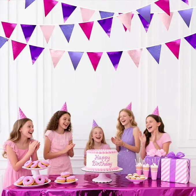 Pink and Purple Party Decorations Metallic Hot Pink Lavender Fabric Triangle Pennant Banner Flag Bunting Garland for Girls Women Birthday Wedding Baby Shower Bachelorette Engagement Party Supplies by GreenHaven Gardens