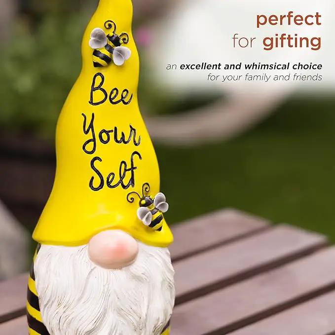 Alpine Corporation 12" H Bee Yourself Indoor/Outdoor Garden Gnome Statue, Yellow/Black by GreenHaven Gardens
