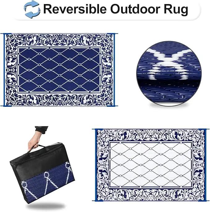 OutdoorLines Indoor Outdoor Rug for Patio 6x9 ft - Reversible Outside Carpet, Stain & UV Resistant Portable RV Mat, Plastic Straw Rug for Camping, Pool Deck, Porch Rhombus Navy & White by GreenHaven Gardens