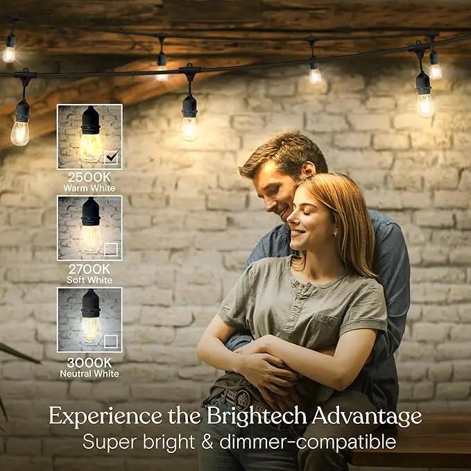 Brightech Ambience Pro - Waterproof LED Outdoor String Lights - 15 Hanging, Dimmable 2W Vintage Edison Bulbs - 48 Ft Commercial Grade Patio Lights Create Cafe Ambience in Your Backyard by GreenHaven Gardens