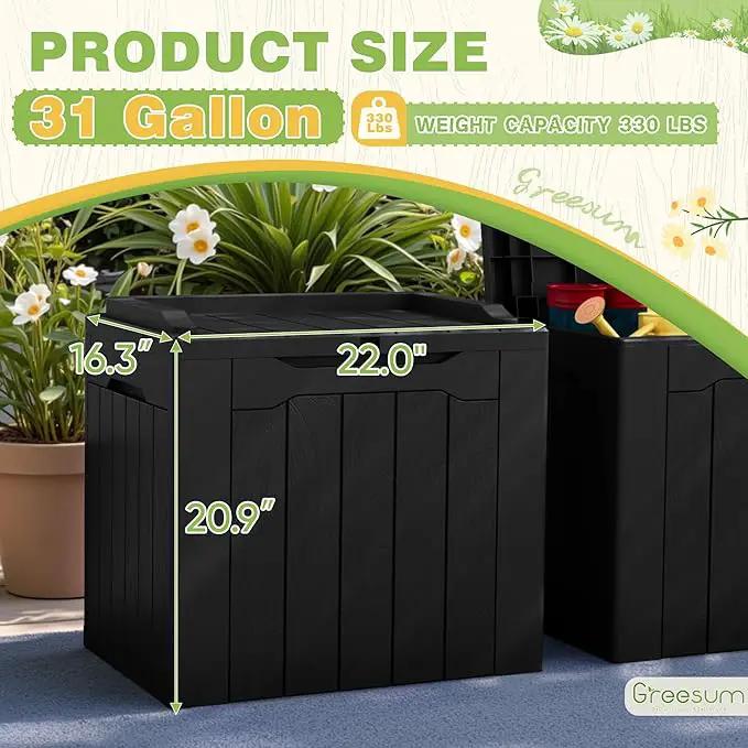Greesum 31 Gallon Deck Box for Outside, All Weather Outdoor Storage Boxes for Patio Furniture Set, Package Delivery Box, Garden Tools, Black(Set of 2) by GreenHaven Gardens