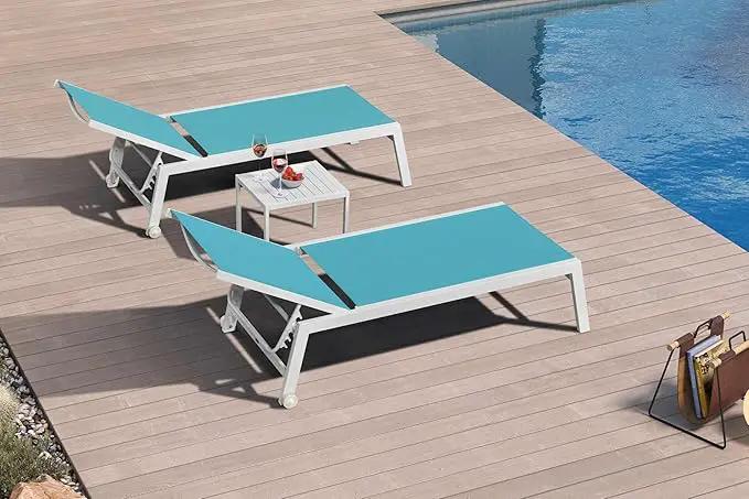 PURPLE LEAF Lounge Chair Pool Chaise Lounge Outdoor Turquoise Blue 2 Sets by GreenHaven Gardens