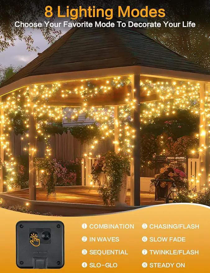 2Pack Solar String Lights Outdoor, 80FT 200LED Solar Fairy Lights, Waterproof Copper Wire & 8 Modes, Solar Twinkle Light for Garden, Tree, Wedding, Christmas Decorations, Patio, Fence (Warm White) by GreenHaven Gardens