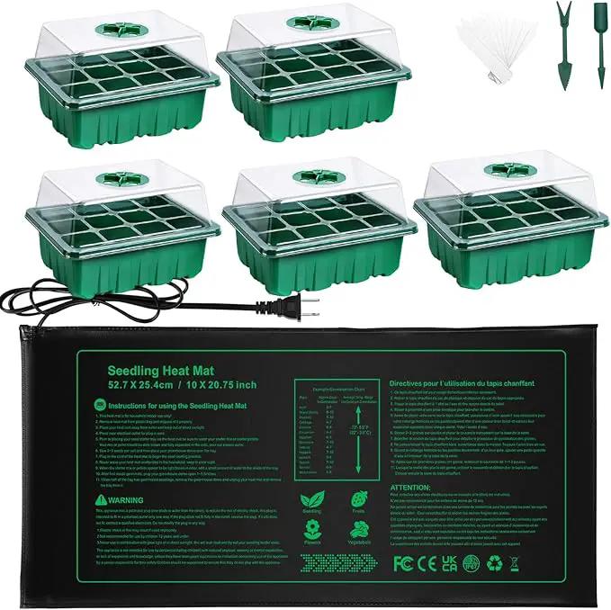 NAMOTEK Plant Heat Mat with 5 Set Seed Starter Tray & Humidity Domes, 60 Cell Trays Germination Station Cloning Kit by GreenHaven Gardens