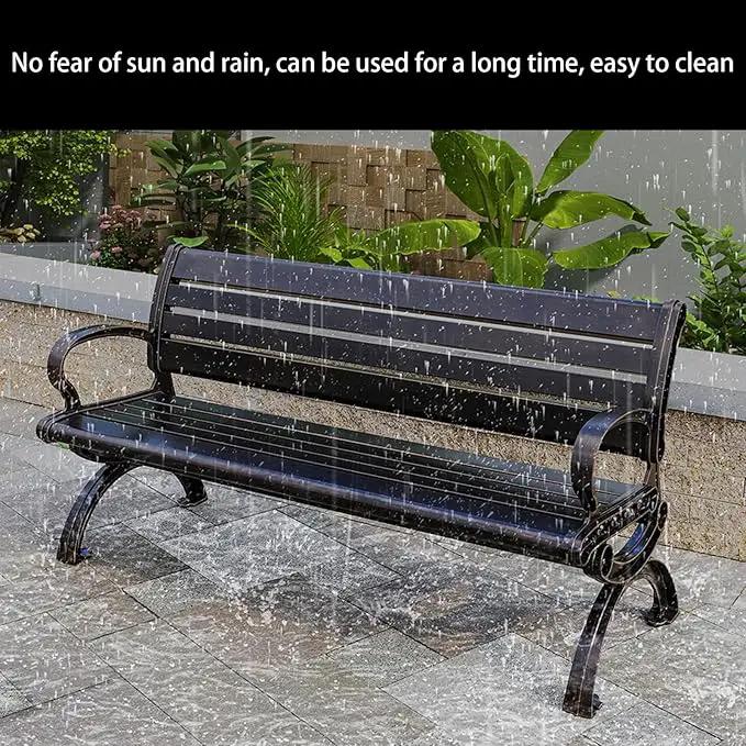 Outdoor Bench Chair Cast Aluminum Garden Bench Patio Bench All-Weather Park Bench for Backyard Porch Lawn (150cm Armless Park Bench) by GreenHaven Gardens