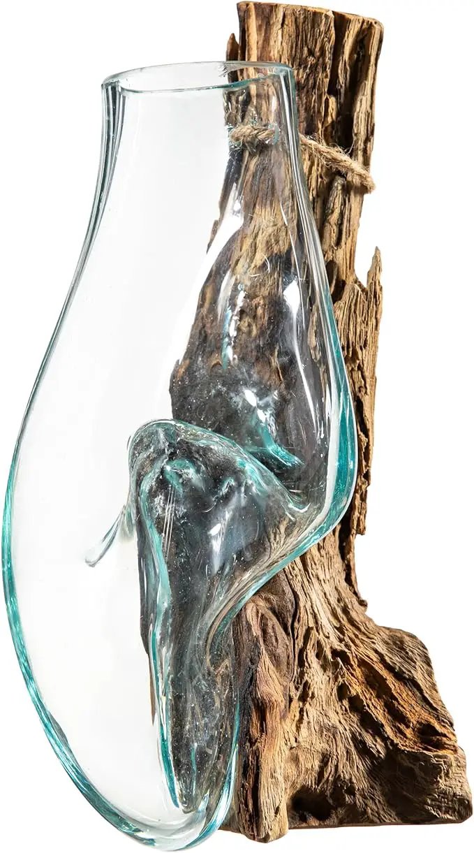 Cape Craftsmen Wall Mounted Molten Glass Hanging Terrarium on Driftwood, Indoor Wall Planter Vase on Wood, Propagation Station for Hydroponics Plants, Succulent Pot by GreenHaven Gardens