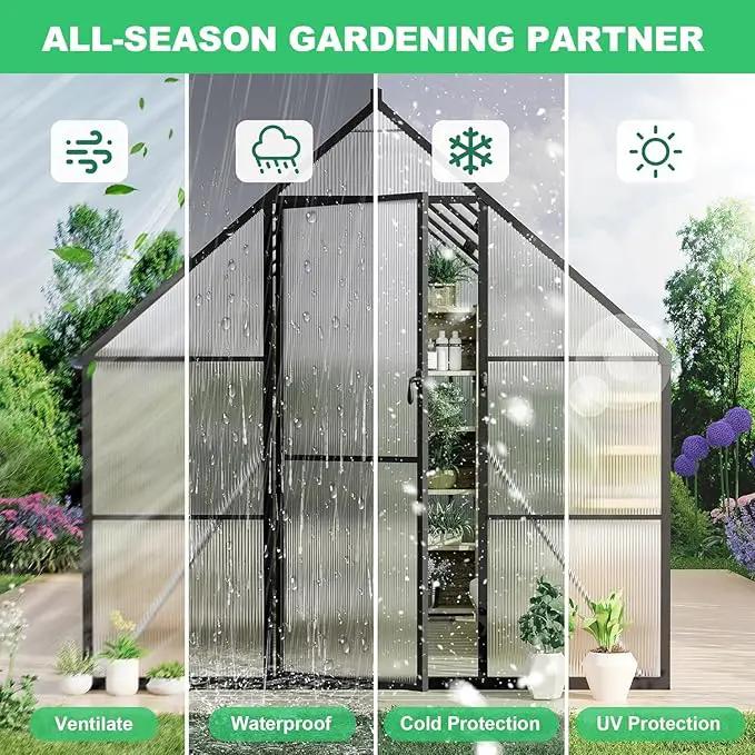 Greenhouse 8x10 FT Aluminum-Framed Heavy Duty Polycarbonate with Quick Setup Structure and Roof Vent, Large Enhanced Outdoors Green House Kit by GreenHaven Gardens