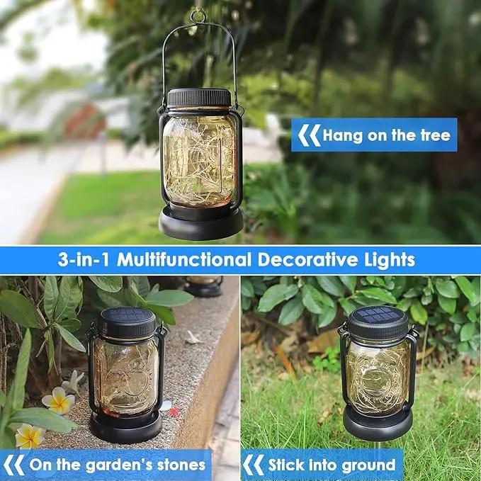 Mlambert Cool White 4 Pack Solar Hanging Mason Jar Lights with Stakes, Waterproof Decorative 30 LEDs Outdoor Solar Lantern Lamp Patio Garden Tree Yard by GreenHaven Gardens