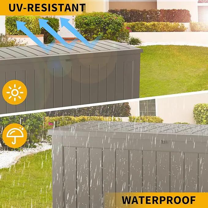 200 Gallon Resin Deck Box, Waterproof Outdoor Storage Bin for Patio Furniture, Pool Accessories, and Garden Tools, Lockable & UV-Resistant, Grey by GreenHaven Gardens