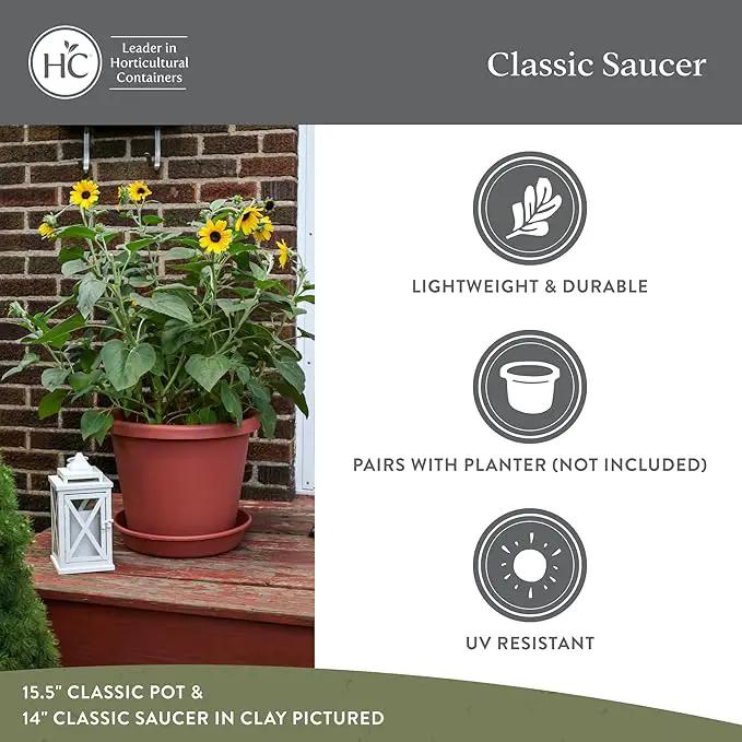 The HC Companies 14 Inch Round Plastic Classic Plant Saucer - Indoor Outdoor Plant Trays for Pots - 14"x14"x2.5" Seafoam by GreenHaven Gardens