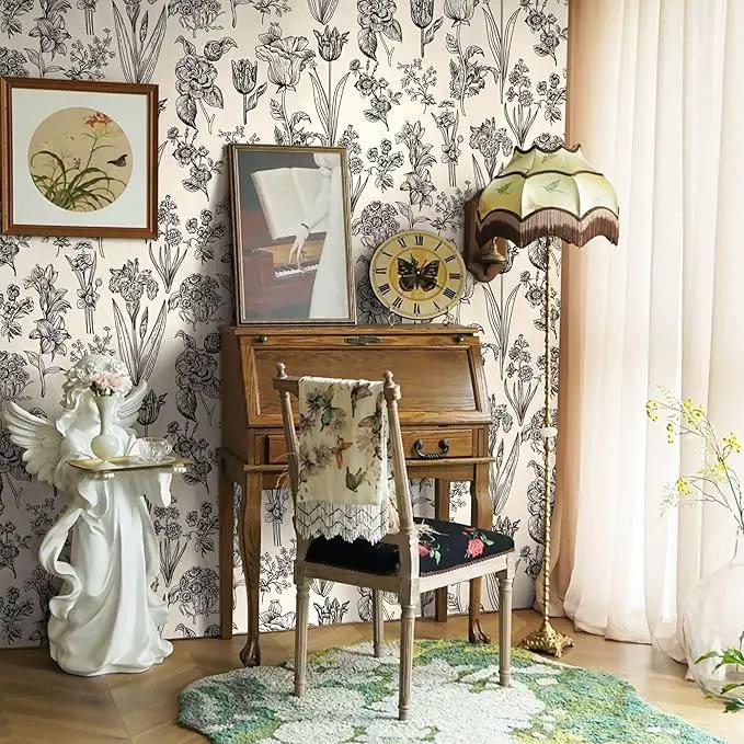 Dimoon 236"x17.3" Floral Peel and Stick Wallpaper Beige Contact Paper Waterproof Wallpaper Delicate Vintage Flower Thicken Plant Self Adhesive Removable Wall Covering Shelf Liner Decal Vinyl Roll by GreenHaven Gardens