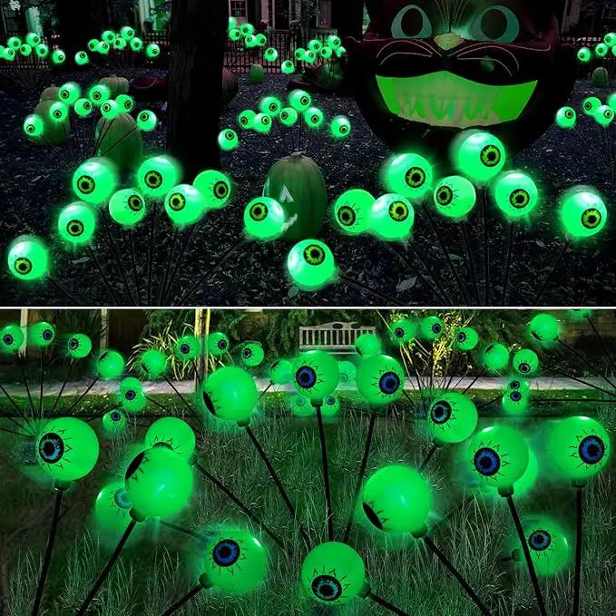 Halloween Decorations Outdoor Lights - 4 Pack 32LED Solar Halloween Scary Eyeball Pathway Lights Swaying by Wind, Waterproof Solar Halloween Stake Lights for Garden Porch Lawn Pathway (Green) by GreenHaven Gardens